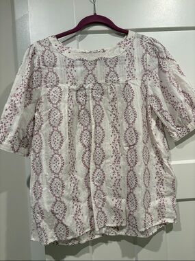 Jane and Delancey Cream Blouse with Mauve Print